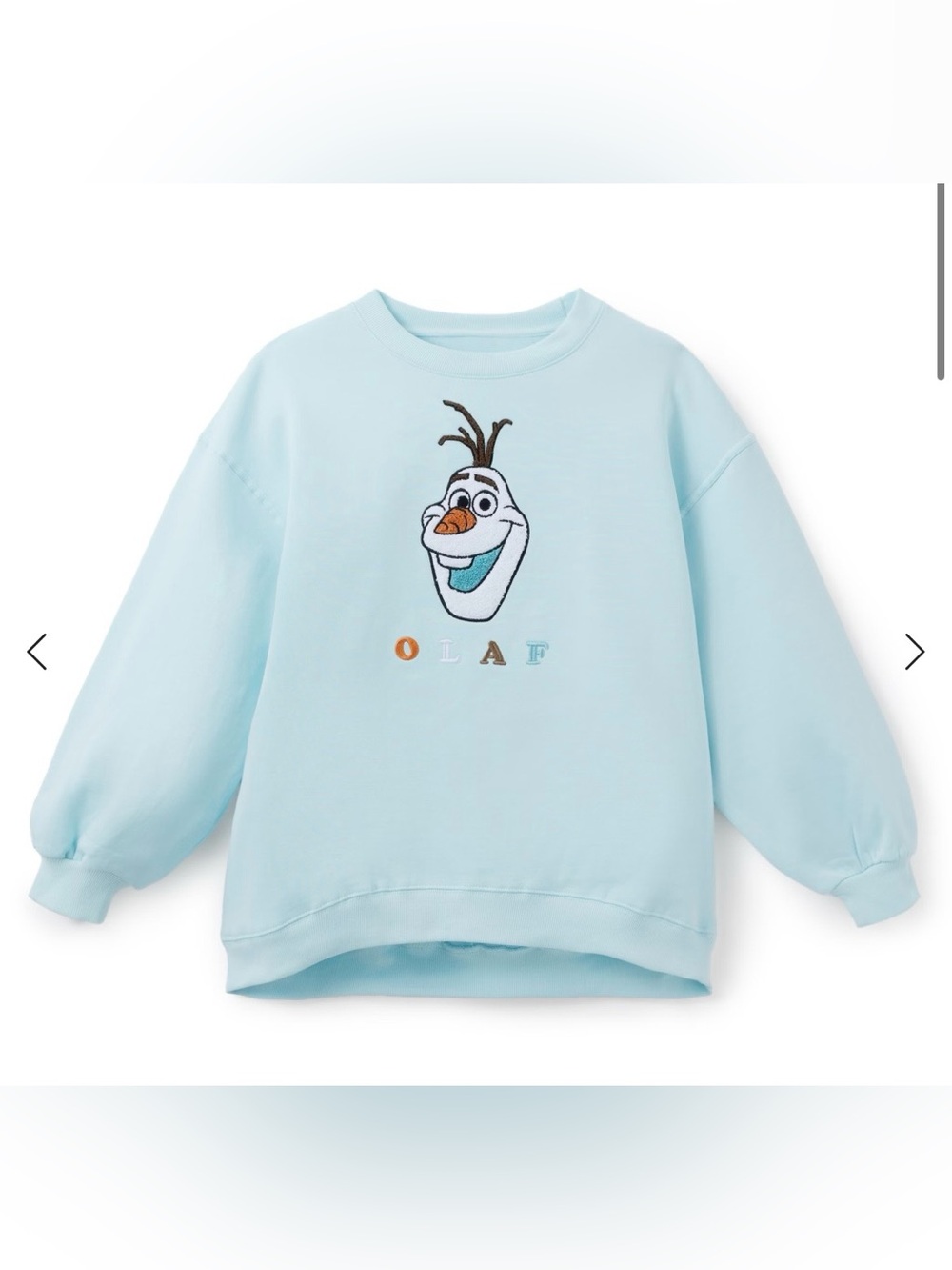 NWT Disney 2026 Disneyland Frozen Olaf Light Blue Sweatshirt Pullover S